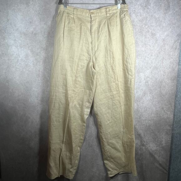 Godbody Linen Pants Mens Size XL Tan Straight Leg Pleated Front Vacation Resort‎ - Picture 1 of 11
